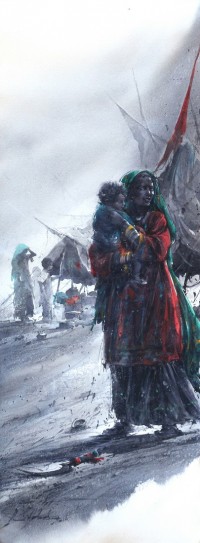 Ali Abbas, 11 x 30 inch, Watercolor on Paper, Figurative Painting, AC-AAB-127